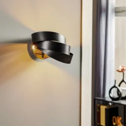 Vento wandlamp, zwart, E14, metaal, 14 cm hoog