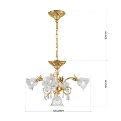 Vergulde kroonluchter KAISA, 5-lichts