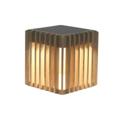 Verti LED tafellamp op zonne-energie, teak-grijs, 3.000 K, 300 lm