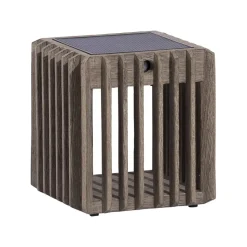 Verti LED tafellamp op zonne-energie, teak-grijs, 3.000 K, 300 lm