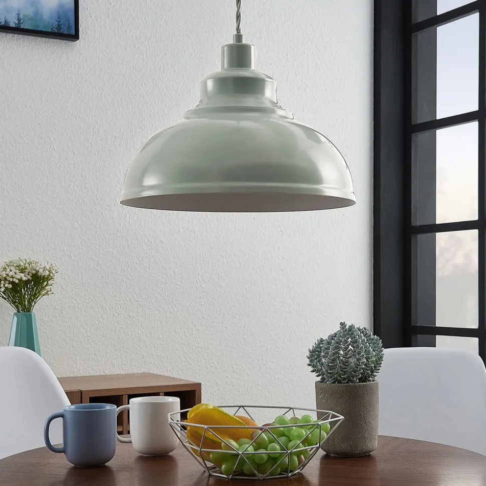 Vintage hanglamp Albertine, metaal, lichtblauw