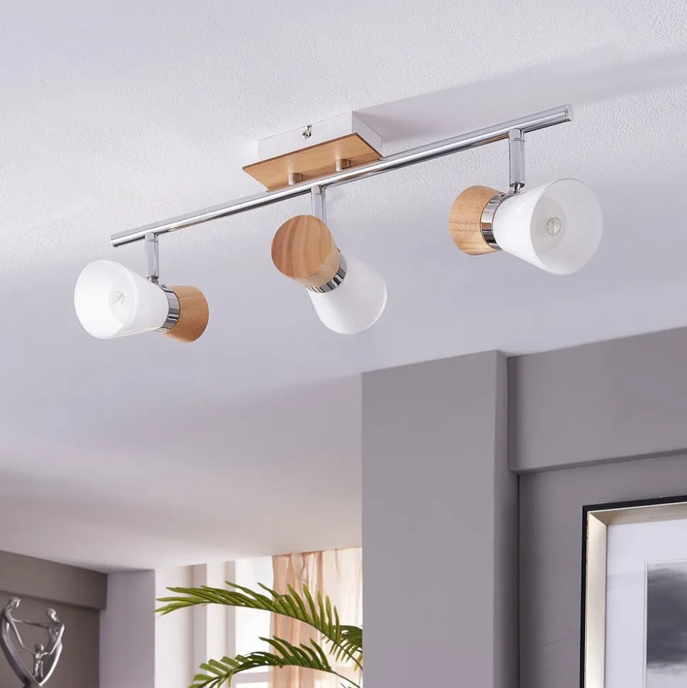 Vivica - 3-pits plafondlamp met houten elementen