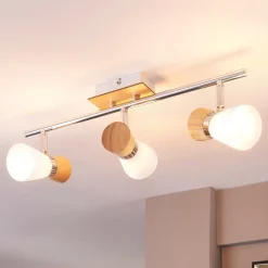 Vivica - 3-pits plafondlamp met houten elementen