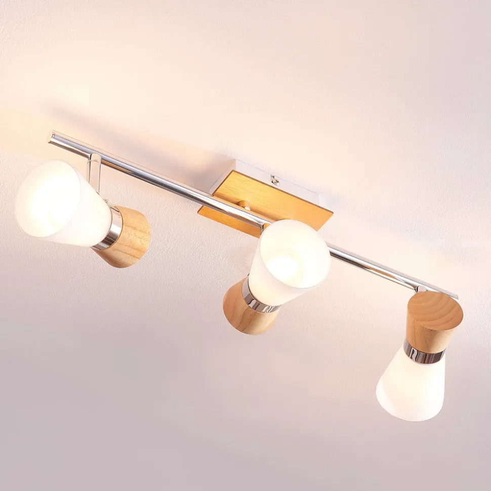 Vivica - 3-pits plafondlamp met houten elementen
