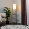 Vloerlamp 8111 zwart, plank, stoffen kap wit