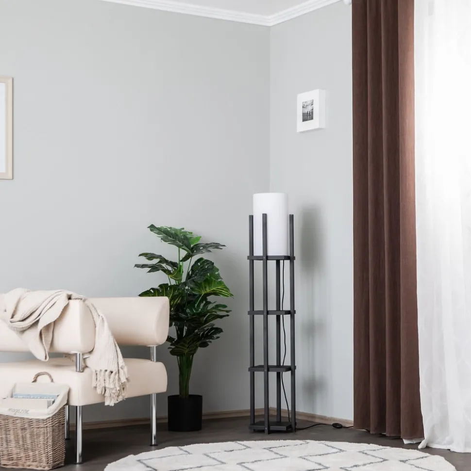 Vloerlamp 8111 zwart, plank, stoffen kap wit