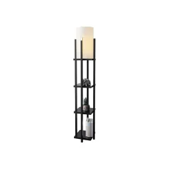 Vloerlamp 8111 zwart, plank, stoffen kap wit