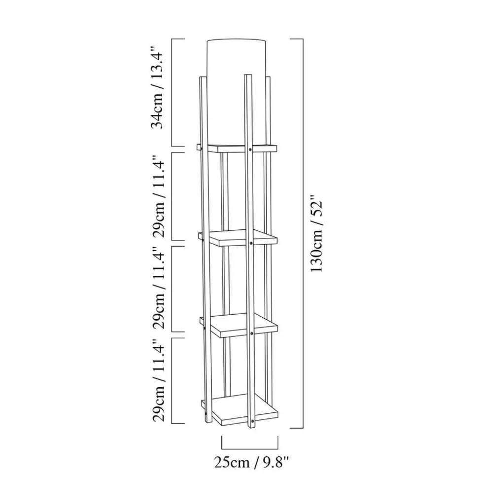 Vloerlamp 8111 zwart, plank, stoffen kap wit