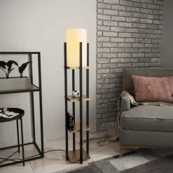 Vloerlamp 8115, zwart/goud/wit, metaal/canvas, hoogte 130 cm