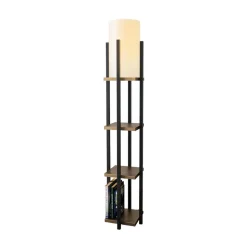 Vloerlamp 8115, zwart/goud/wit, metaal/canvas, hoogte 130 cm
