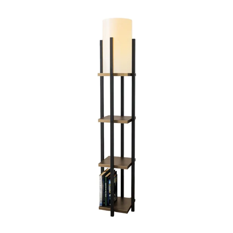 Vloerlamp 8115, zwart/goud/wit, metaal/canvas, hoogte 130 cm