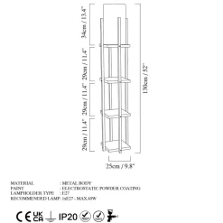 Vloerlamp 8115, zwart/goud/wit, metaal/canvas, hoogte 130 cm