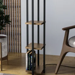 Vloerlamp 8115, zwart/goud/wit, metaal/canvas, hoogte 130 cm