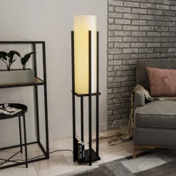 Vloerlamp 8125, zwart/wit, metaal/canvas, hoogte 130 cm