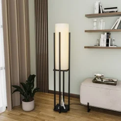 Vloerlamp 8125, zwart/wit, metaal/canvas, hoogte 130 cm