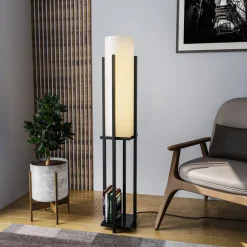 Vloerlamp 8125, zwart/wit, metaal/canvas, hoogte 130 cm