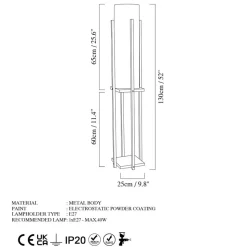 Vloerlamp 8125, zwart/wit, metaal/canvas, hoogte 130 cm