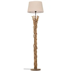 Vloerlamp Agar met stoffen kap en houten element