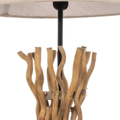 Vloerlamp Agar met stoffen kap en houten element