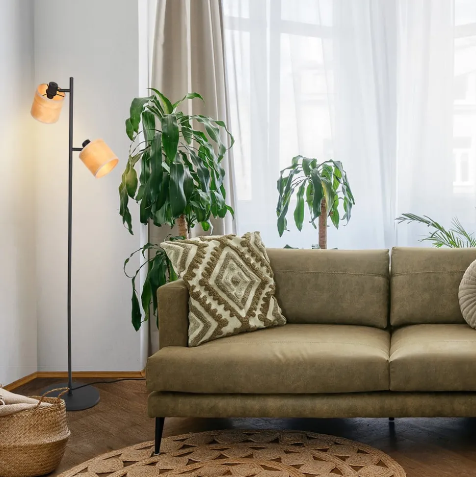 Vloerlamp bamboe, 2-lamps