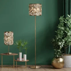 Vloerlamp Bijou, messing, kristalglas