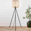 Vloerlamp Bordesley driebeen met houten kap