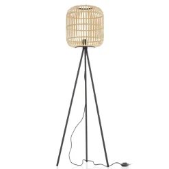 Vloerlamp Bordesley driebeen met houten kap