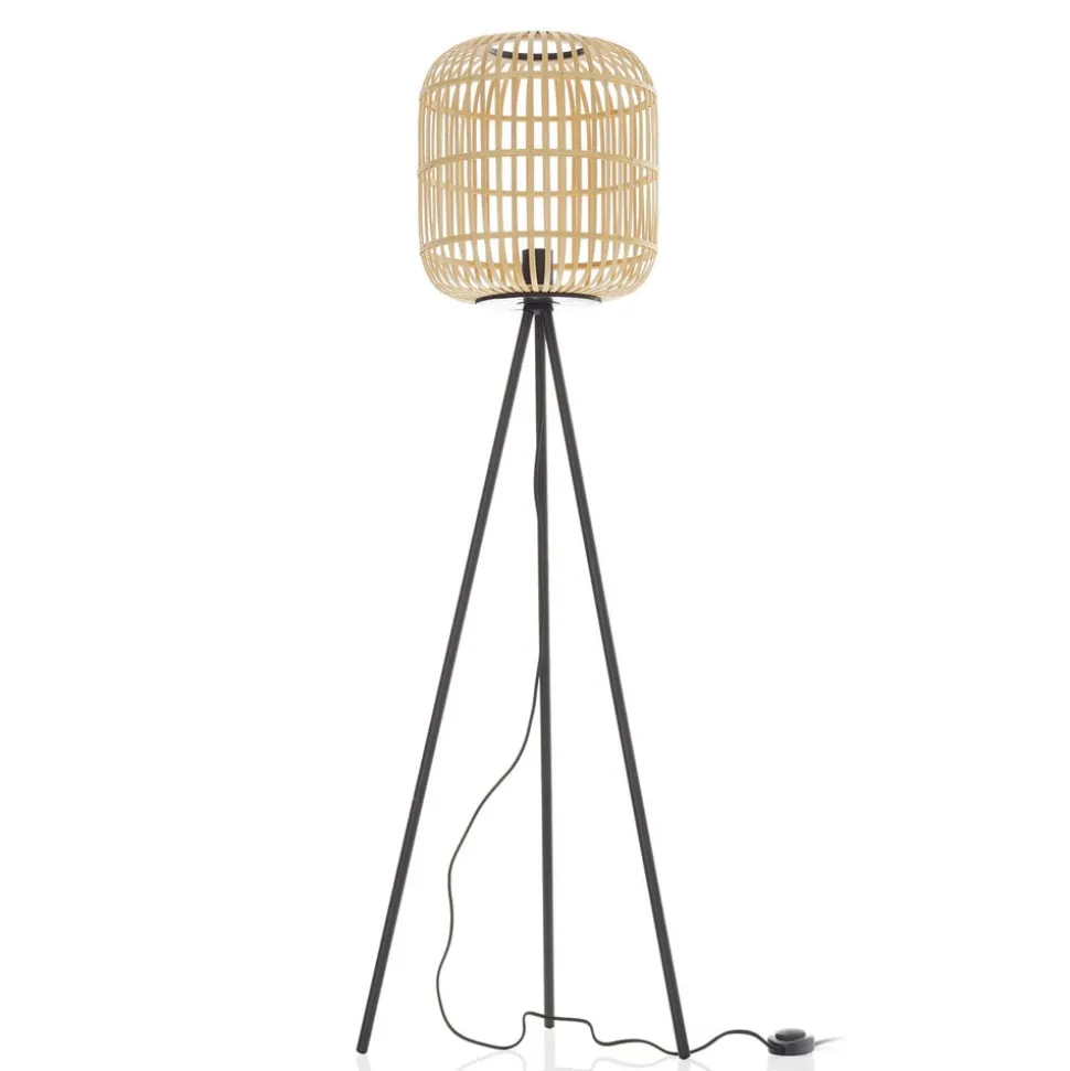 Vloerlamp Bordesley driebeen met houten kap