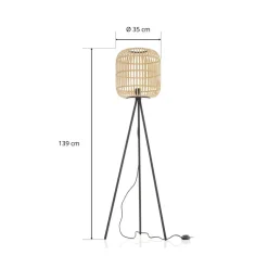Vloerlamp Bordesley driebeen met houten kap