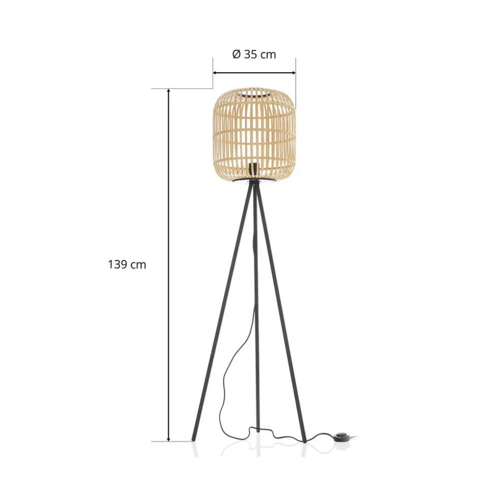 Vloerlamp Bordesley driebeen met houten kap