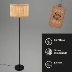 Vloerlamp Borra, natuurlijke kleur, metaal, stro, E27