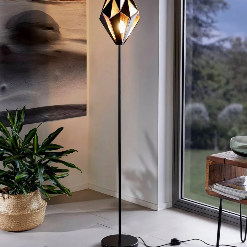 Vloerlamp Carlton van staal, zwart/koper