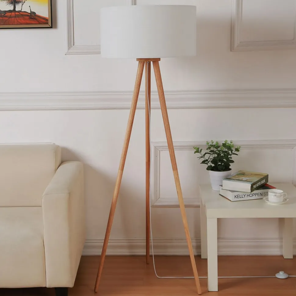 Vloerlamp Charlia, wit, hout, hoogte 150cm