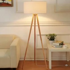 Vloerlamp Charlia, wit, hout, hoogte 150cm