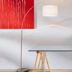 Vloerlamp Clarie, wit, ijzerkleurig, 180 cm, stof/metaal