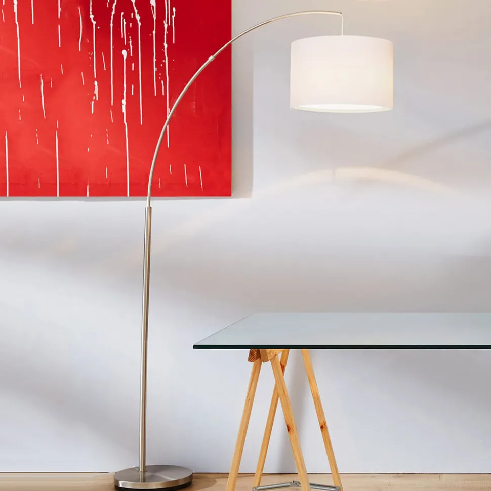 Vloerlamp Clarie, wit, ijzerkleurig, 180 cm, stof/metaal