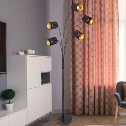 Vloerlamp Clarke, zwart/goud, 5-lamps