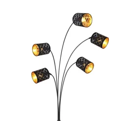 Vloerlamp Clarke, zwart/goud, 5-lamps