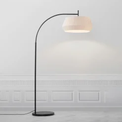 Vloerlamp Dicte, handgebonden kap, amber