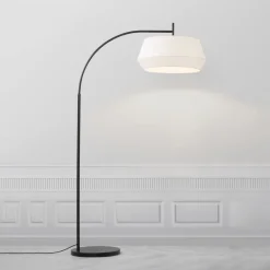 Vloerlamp Dicte, hangebonden kap, wit