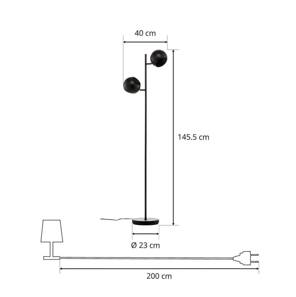 Vloerlamp Edgar, 2-lamps, zwart