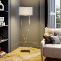 Vloerlamp Evaine, chroom/wit, metaal, 157 cm, E27