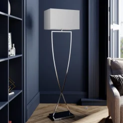 Vloerlamp Evaine, chroom/wit, metaal, 157 cm, E27