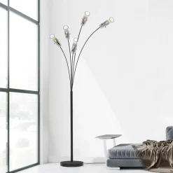 Vloerlamp Glasini, hoogte 200 cm, rookgrijs, 5-lamps, glas