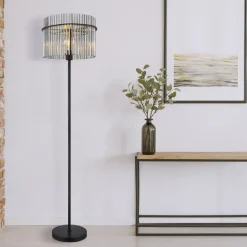 Vloerlamp Gorley, hoogte 152 cm, rookgrijs, glas/metaal