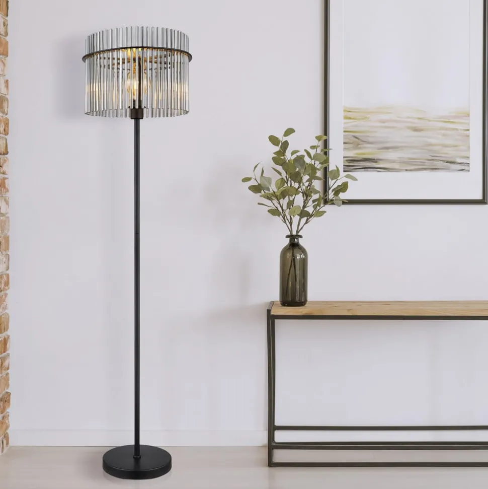 Vloerlamp Gorley, hoogte 152 cm, rookgrijs, glas/metaal