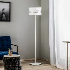 Vloerlamp Helen met textiel kap wit-goud