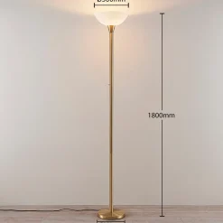 Vloerlamp Ignacia, messingkleurig, glas, 180 cm, E27
