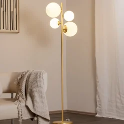 Vloerlamp Joel, messing/wit, 4-lamps