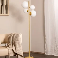 Vloerlamp Joel, messing/wit, 4-lamps